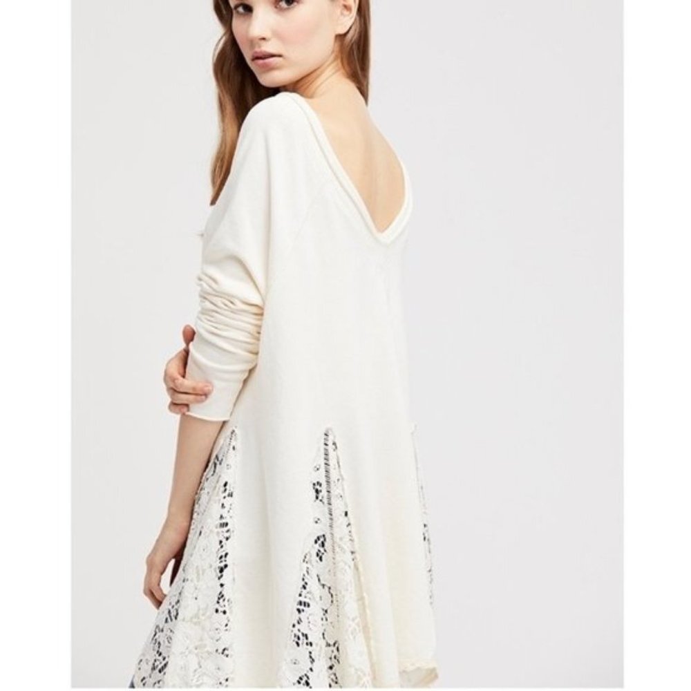 Free People No Frills Lace Inset Asymmetrical Top